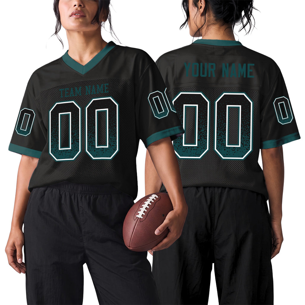 Custom Black Midnight Green-Gray Drift Fashion Custom Name Mesh Football Jersey