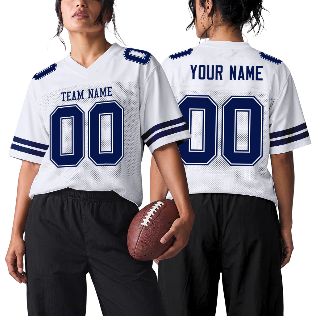 Custom White Navy-White Mesh Football Jersey