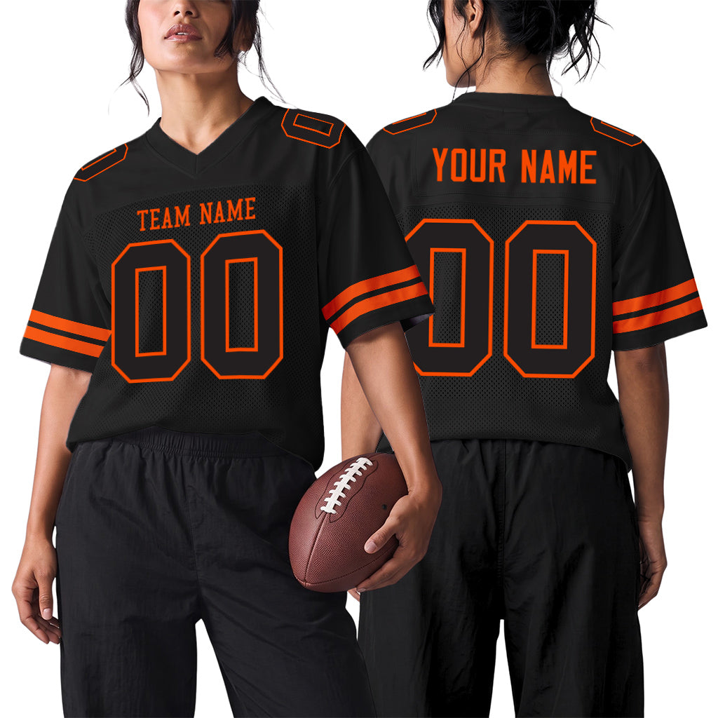 Custom Black Black-Orange Mesh Football Jersey