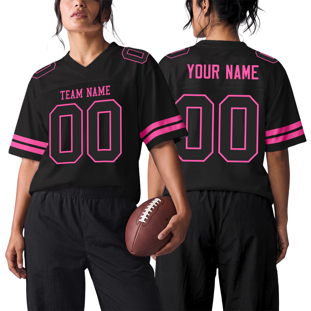 Custom Black Black-Pink Mesh Football Jersey
