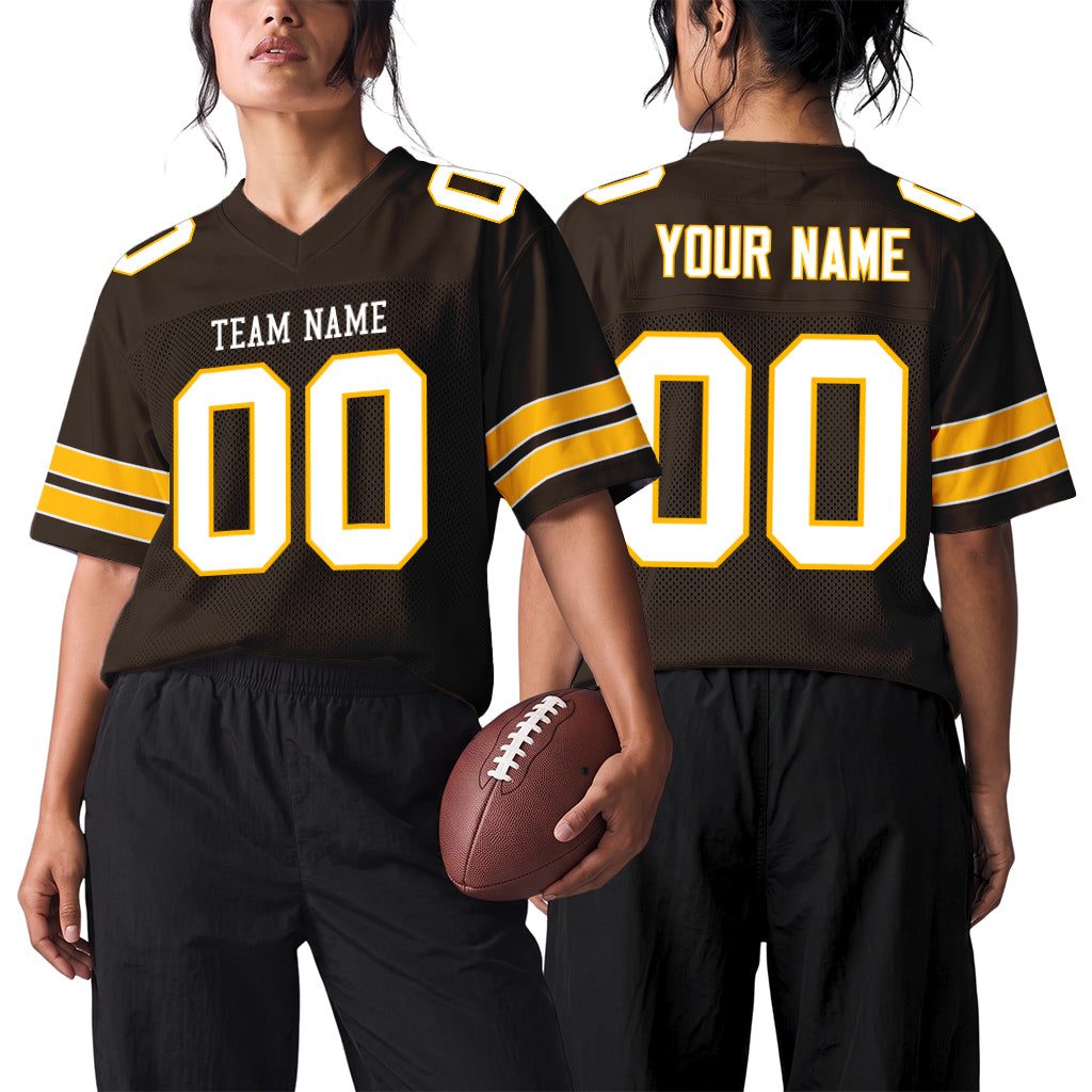 Custom Brown White-Gold Football Jersey
