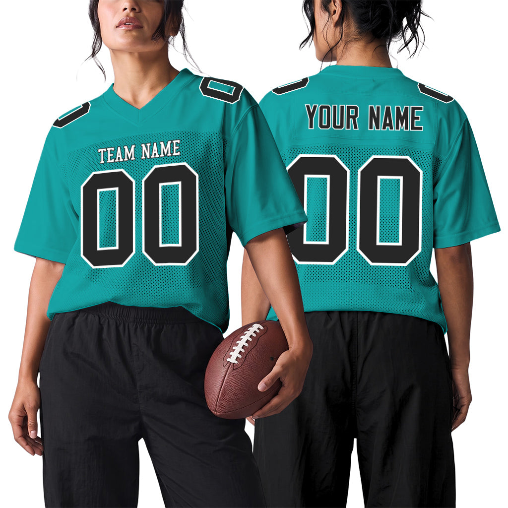 Custom Aqua Black-White Football Jersey