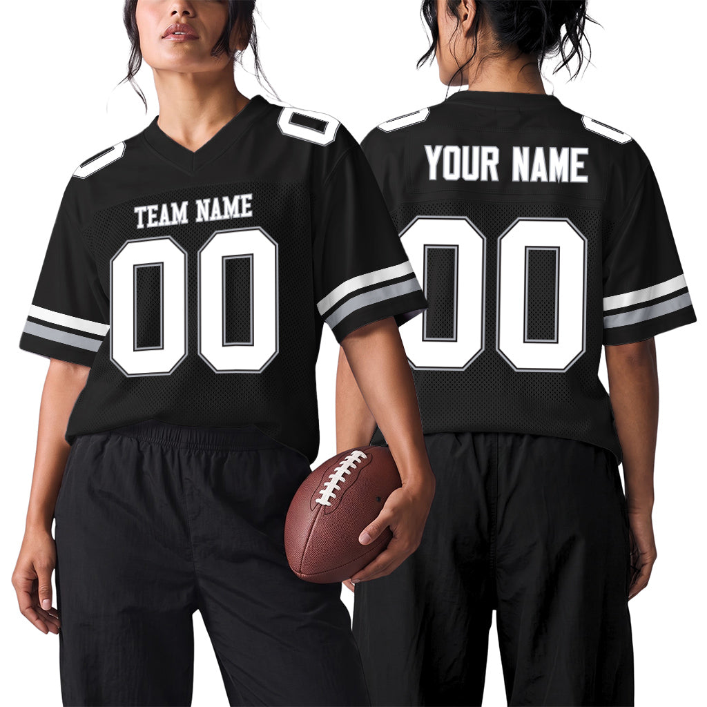 Custom Black White-Gray Mesh Football Jersey