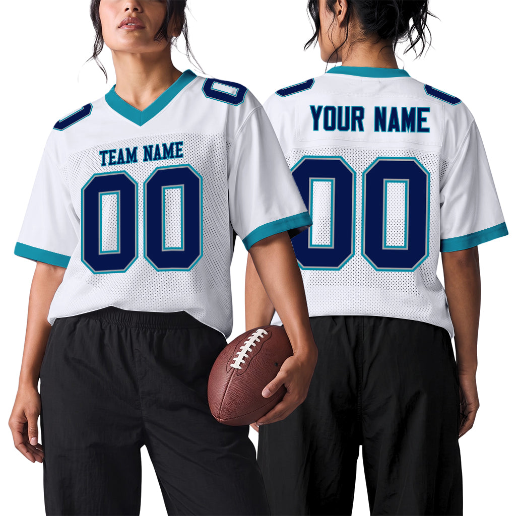 Custom White Navy Gray-Teal Mesh Football Jersey