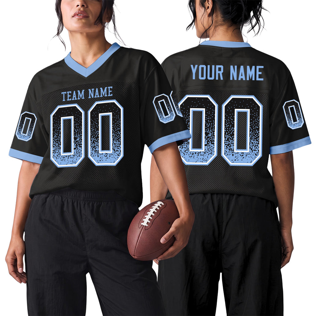 Custom Black Light Blue-White Mesh Drift Fashion Mesh Football Jersey