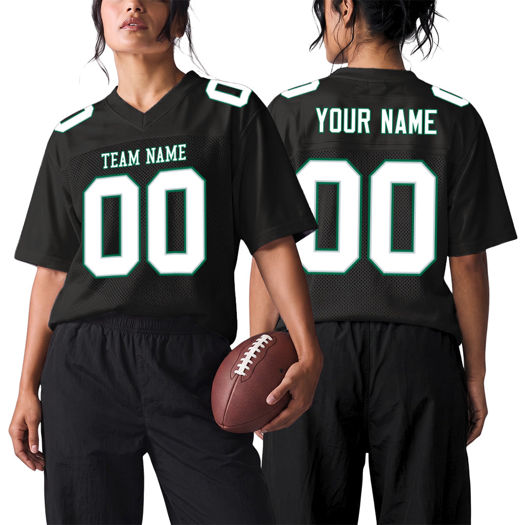 Custom Black White Gray-Midnight Green Mesh Football Jersey