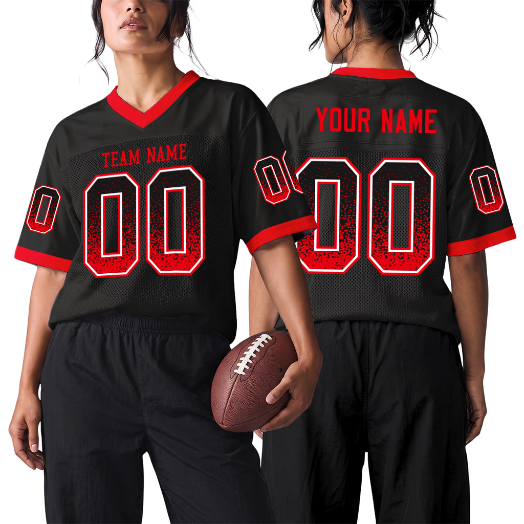 Custom Black Fire Red-White Mesh Drift Fashion Mesh Football Jersey