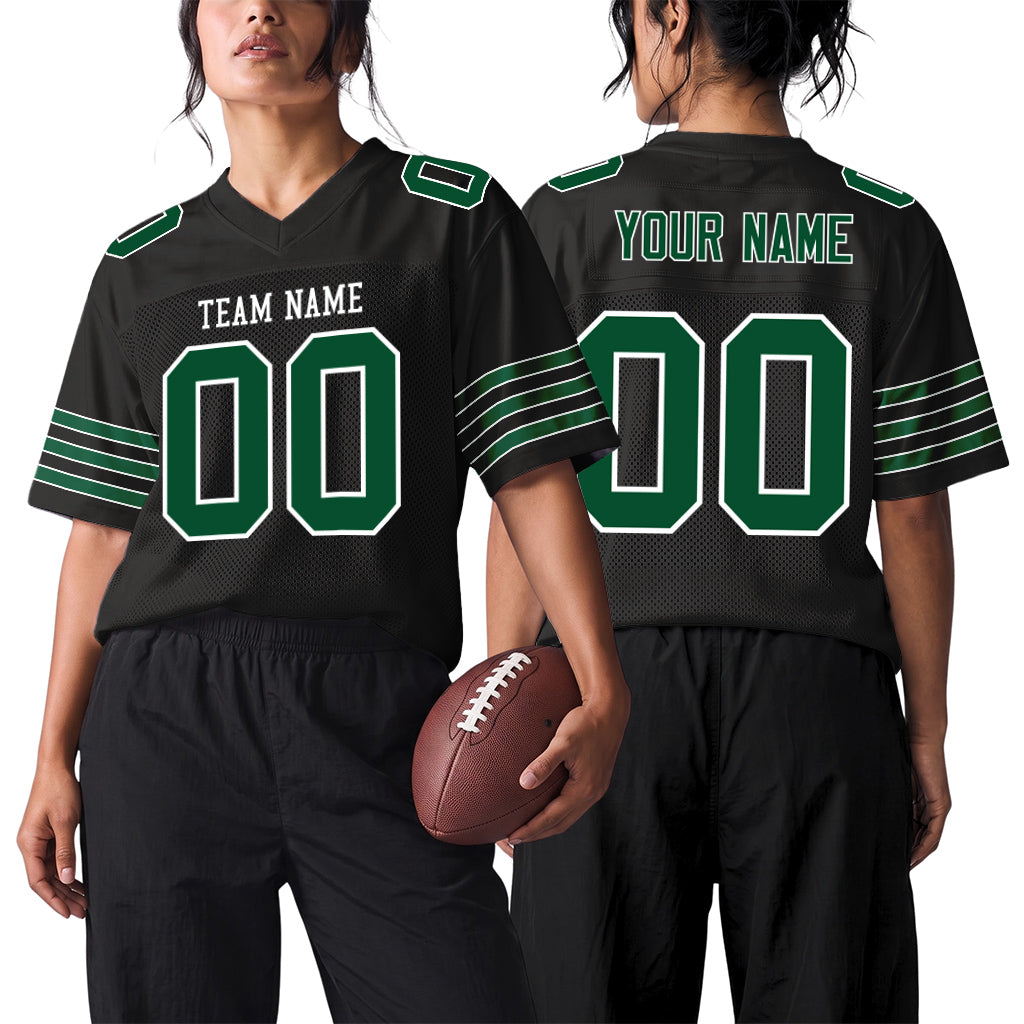 Custom Black Gotham Green-White Custom Name Mesh Football Jersey