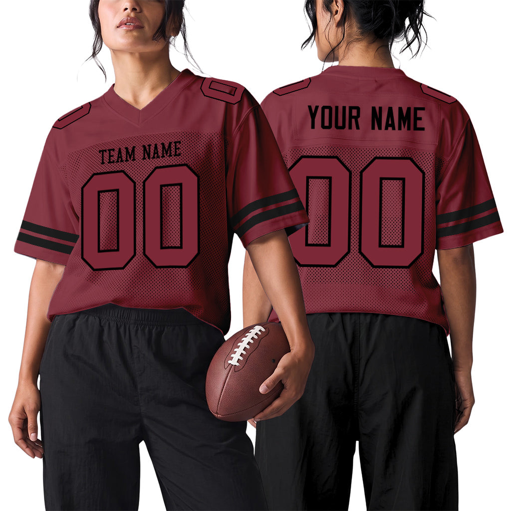 Custom Burgundy Burgundy-Black Mesh Football Jersey