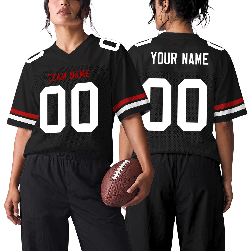 Custom Black White-Red Mesh Football Jersey