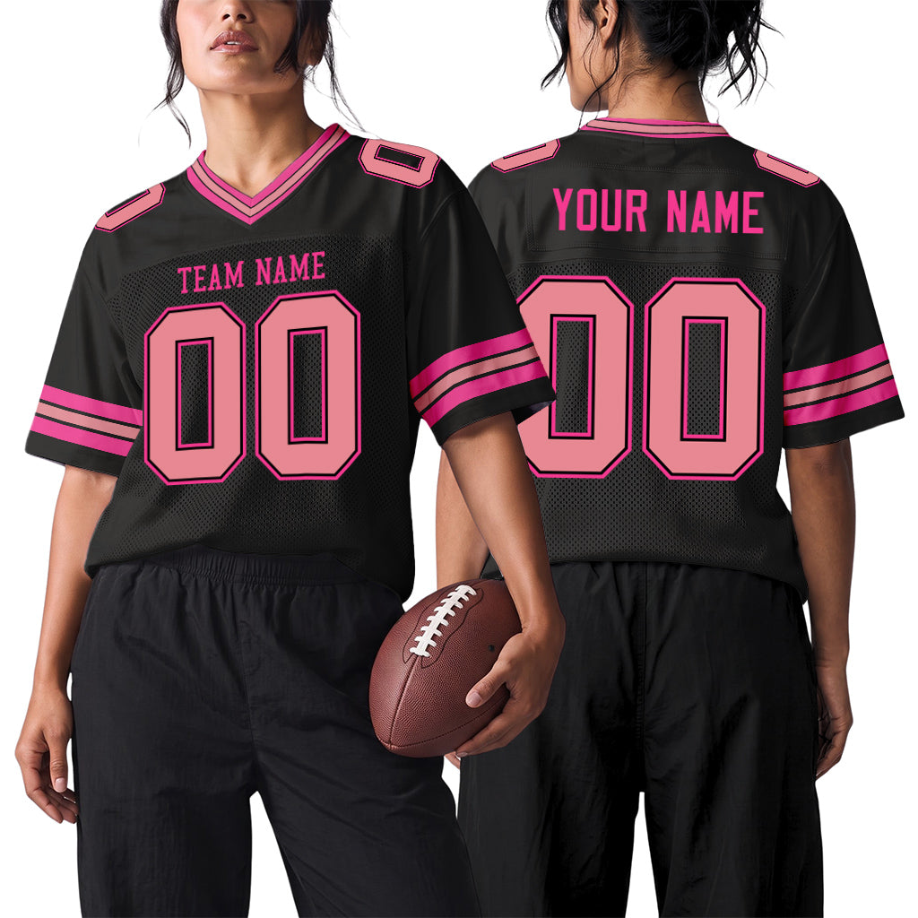 Custom Black Medium Pink-Pink Mesh Football Jersey