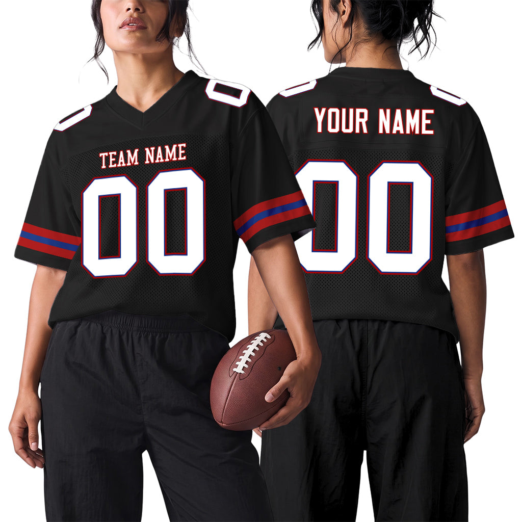 Custom Black White-Red Mesh Football Jersey