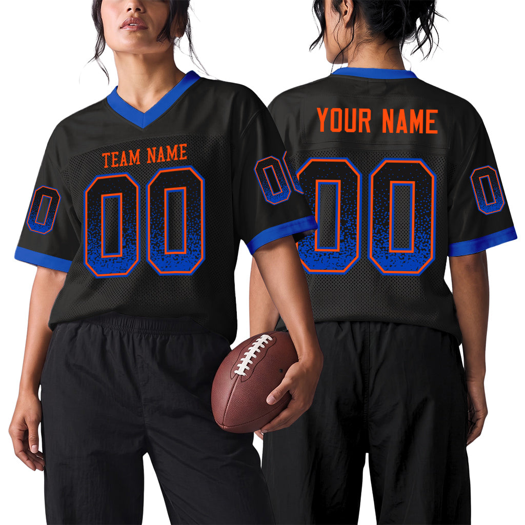 Custom Black Thunder Blue-Orange Mesh Drift Fashion Mesh Football Jersey