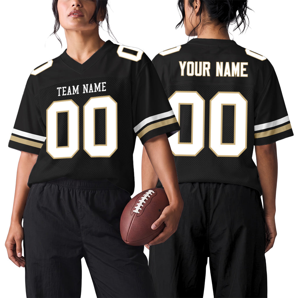 Custom Black White-Vegas Gold Mesh Football Jersey