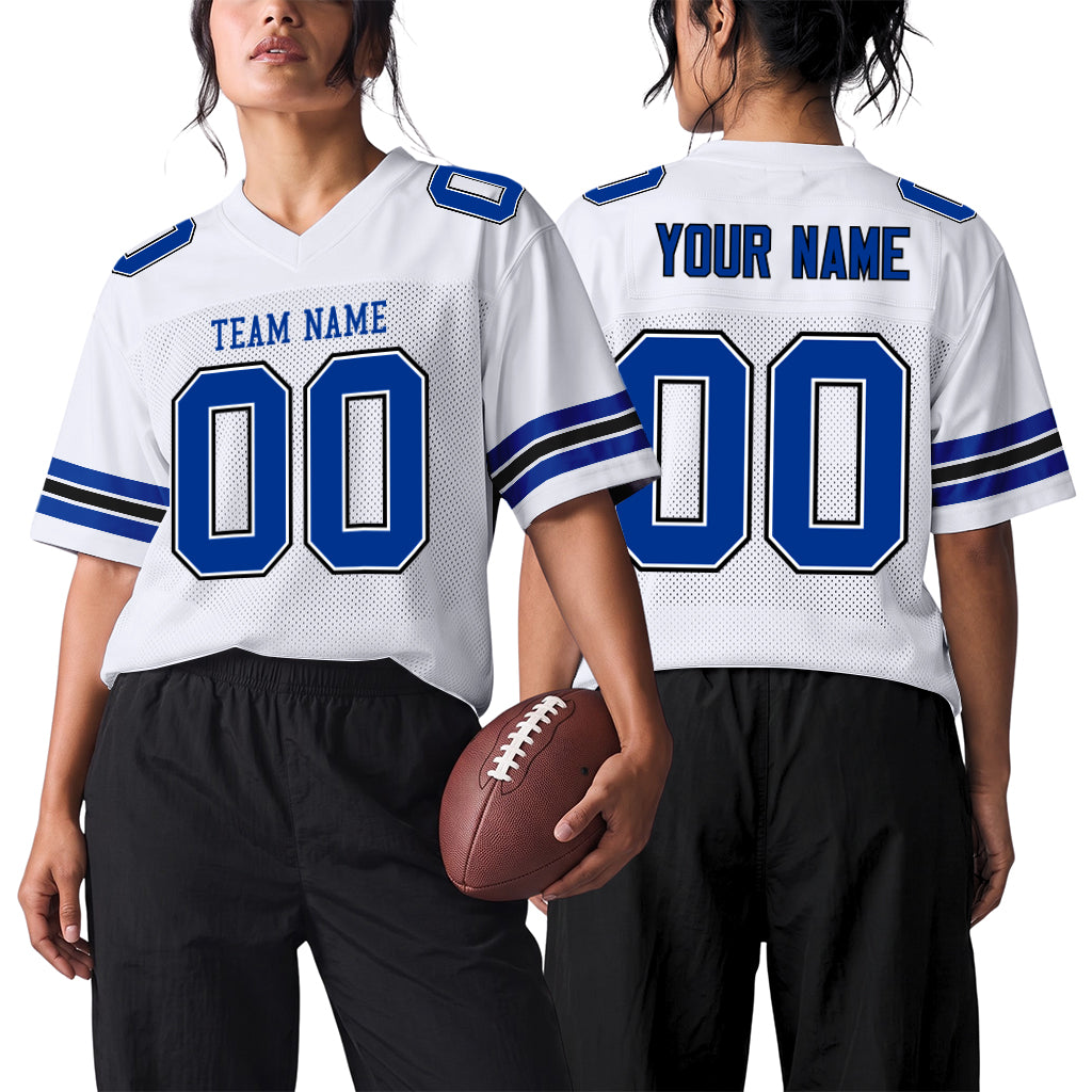 Custom White Royal-Black Mesh Football Jersey