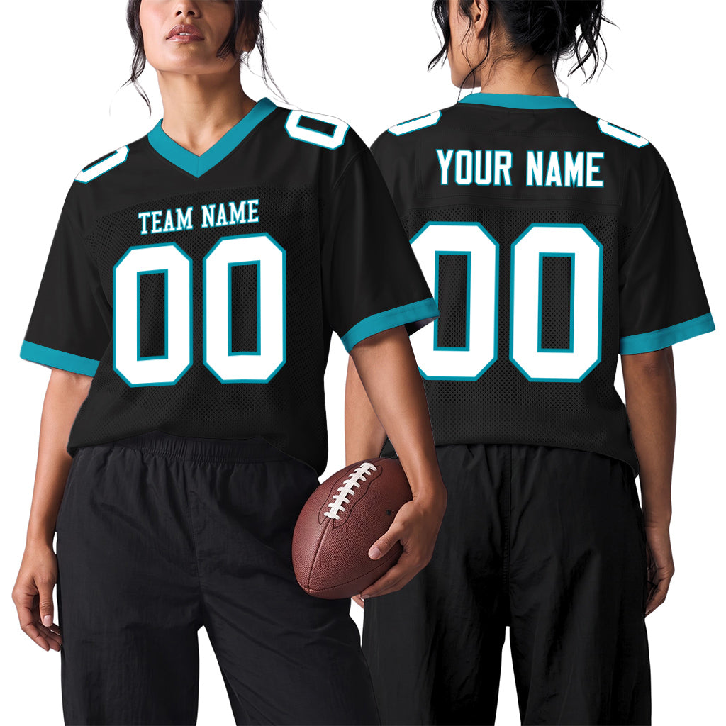 Custom Black White-Panther Blue Mesh Football Jersey