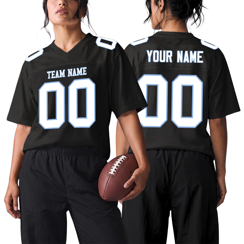 Custom Black White-Light Blue Mesh Football Jersey