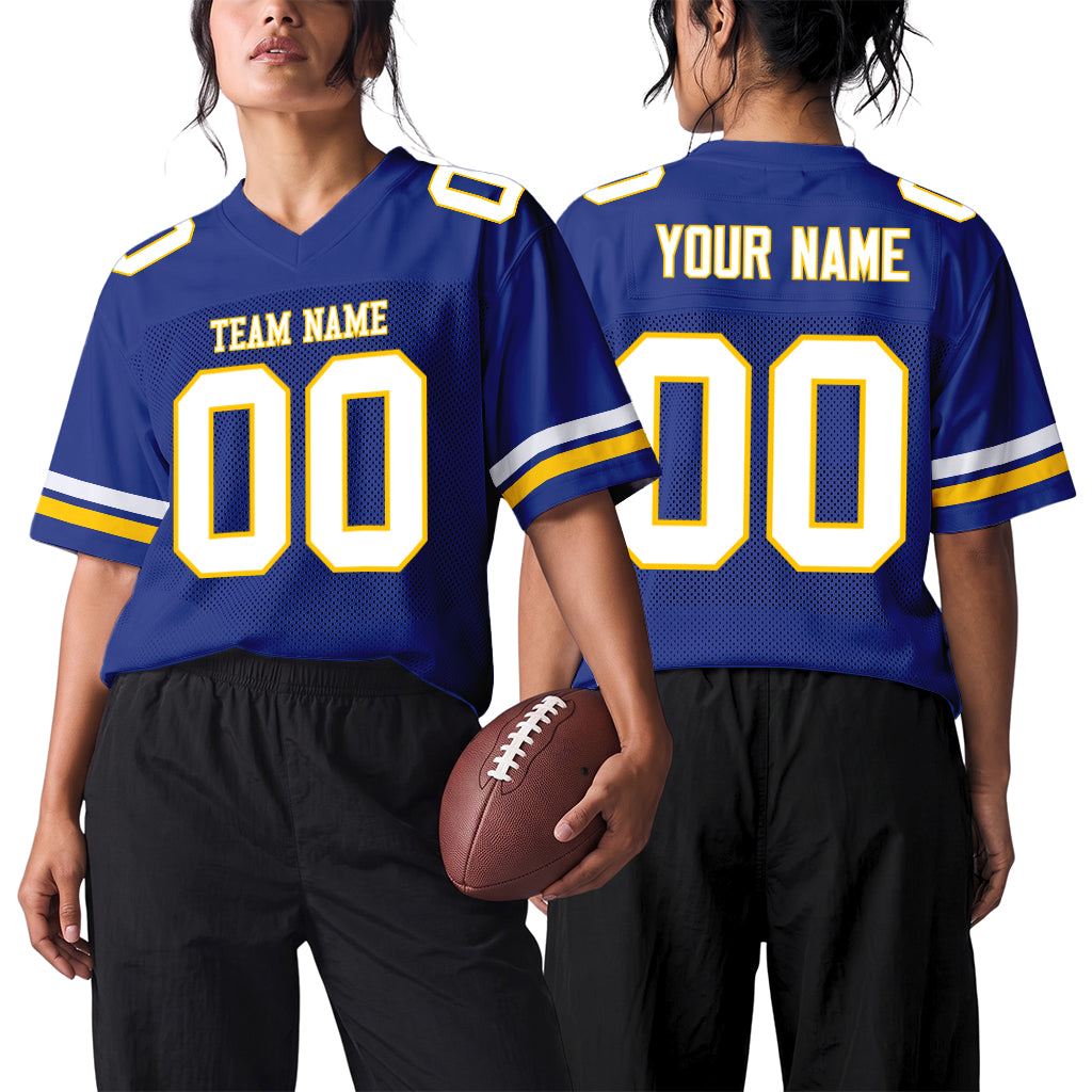 Custom Royal White-Yellow Mesh Football Jersey