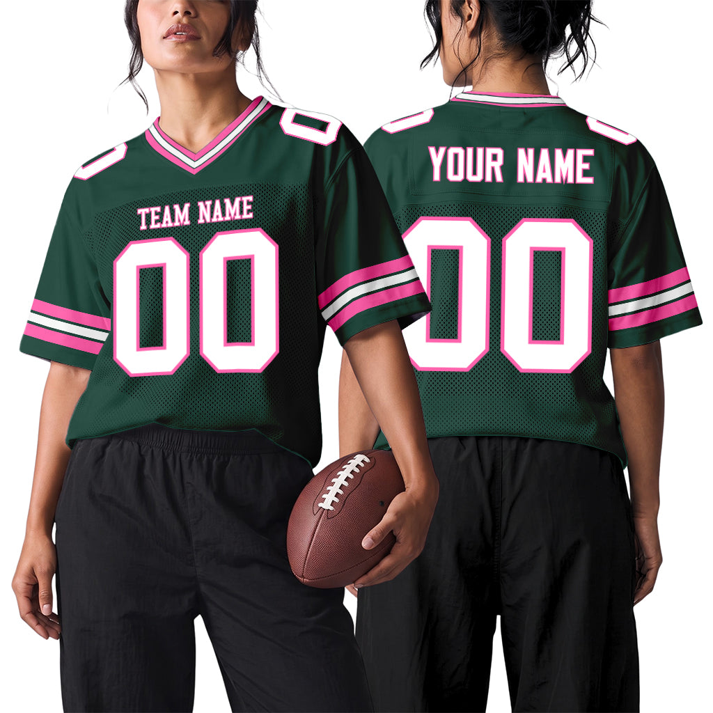 Custom Green White-Pink Mesh Football Jersey