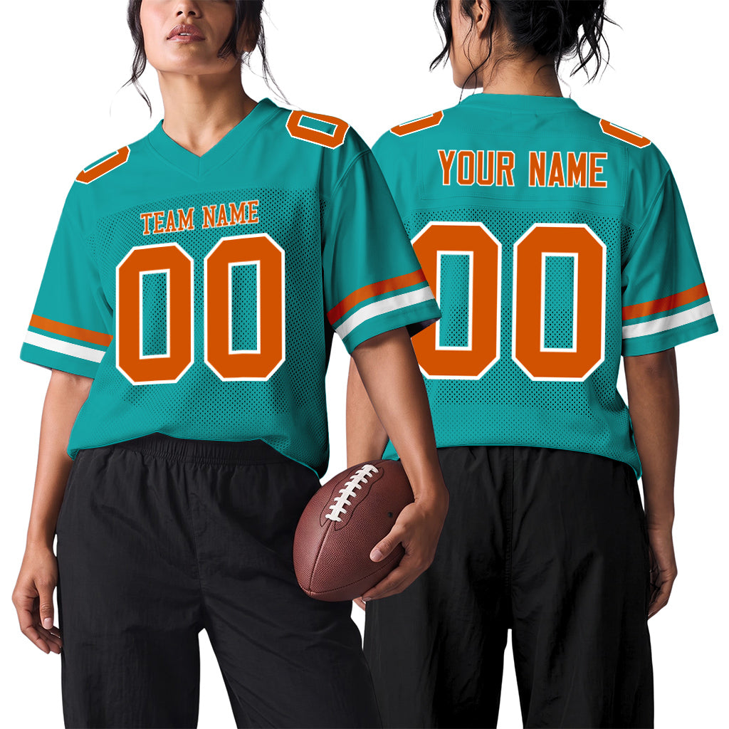 Custom Aqua Texas Orange-White Custom Name Mesh Football Jersey