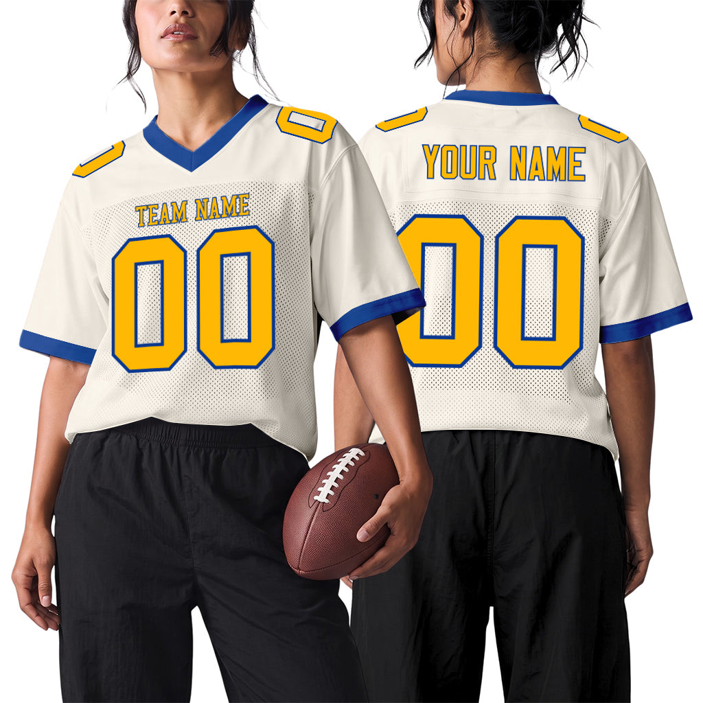 Custom Cream Gold-Royal Mesh Football Jersey
