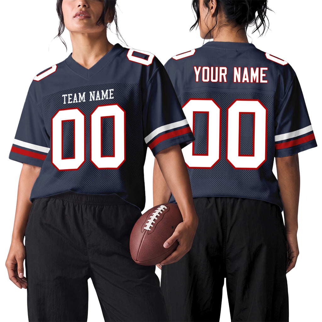 Custom Navy White-Red Mesh Football Jersey