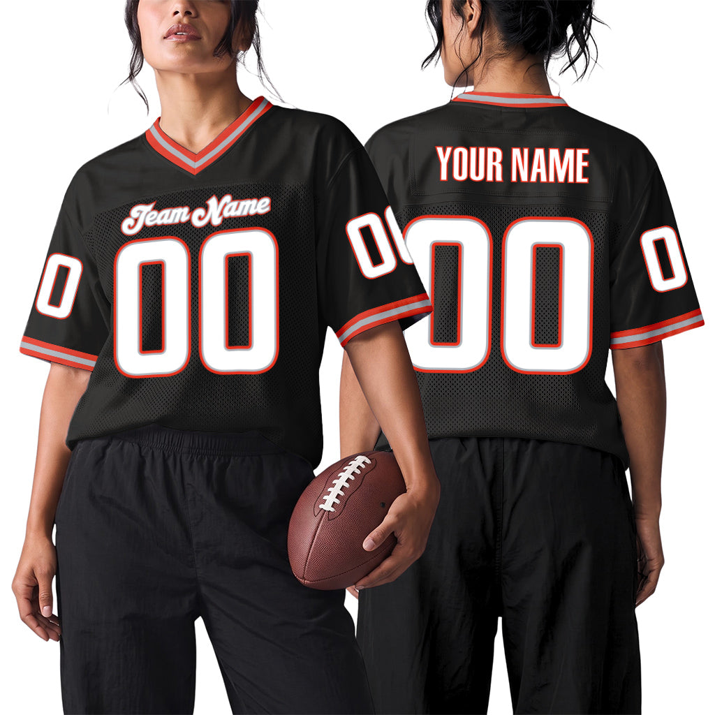 Custom Black White-Orange Mesh Throwback Mesh Football Jersey