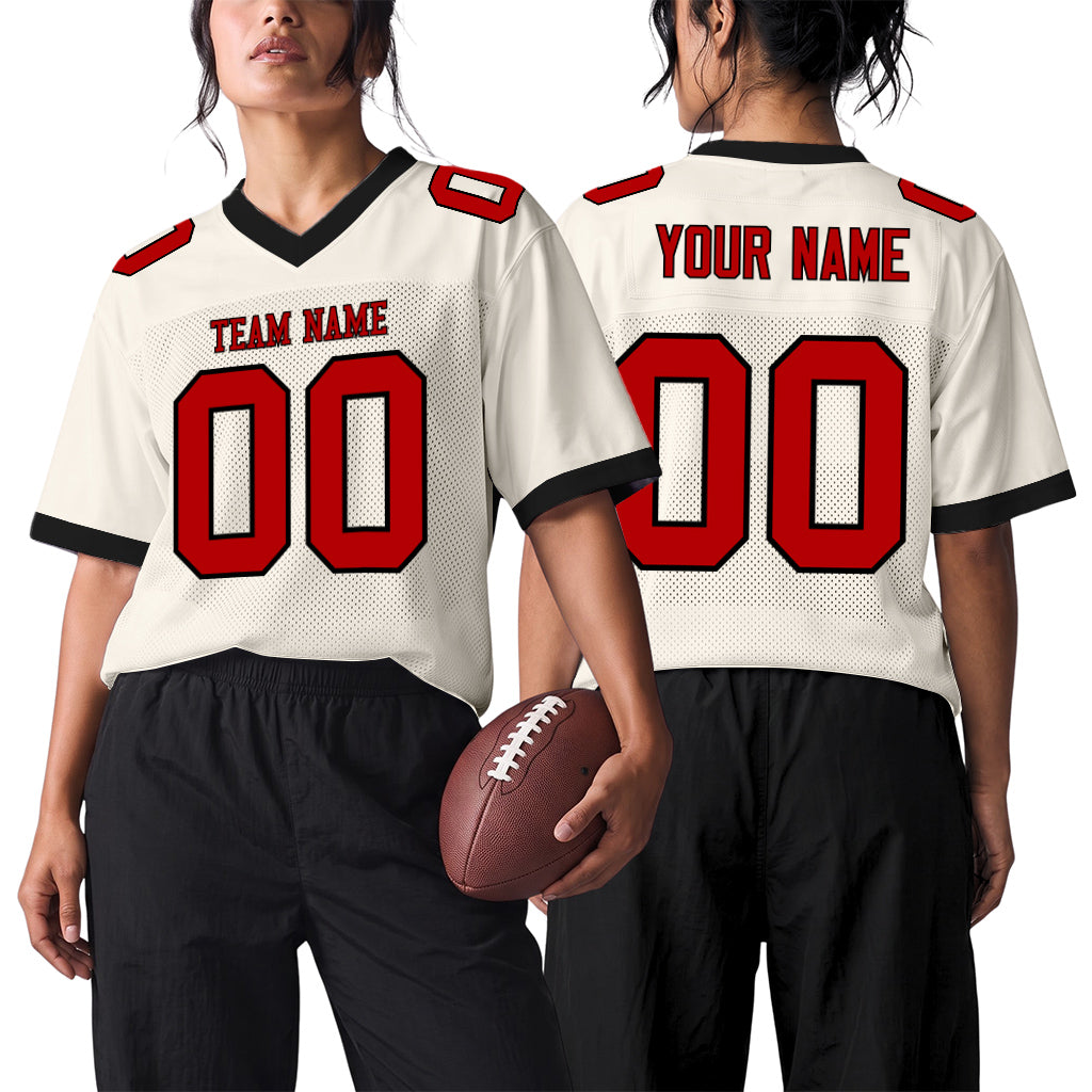 Custom Cream Red-Black Mesh Football Jersey
