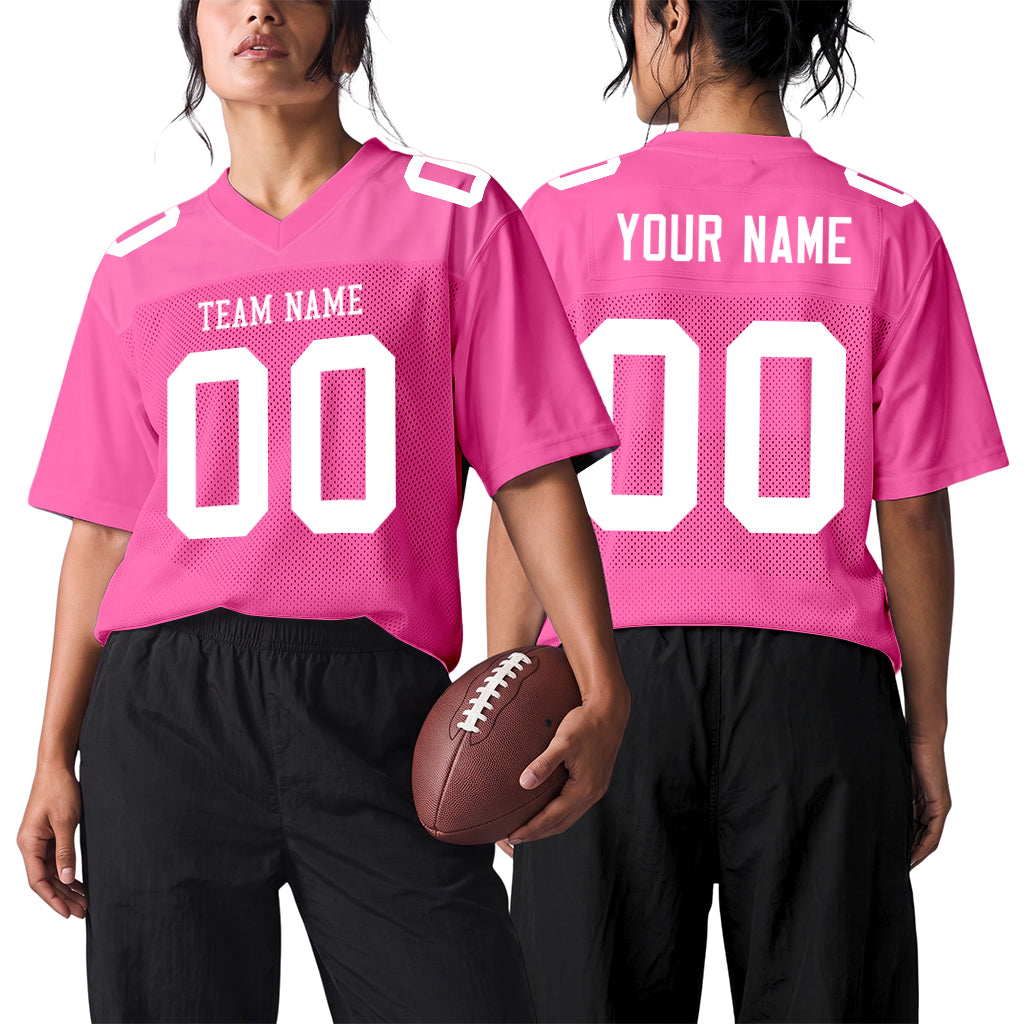 Custom Pink White Mesh Football Jersey