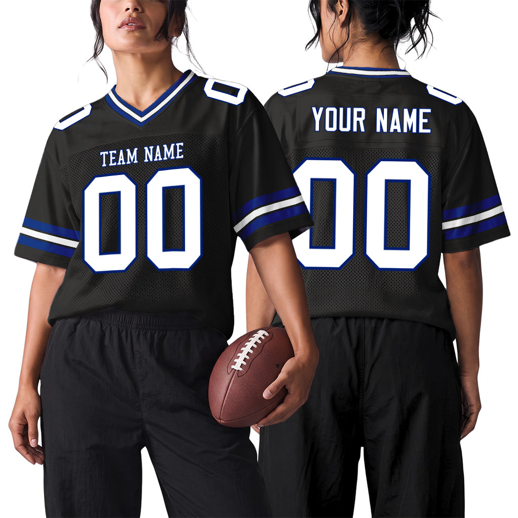 Custom Black White-Royal Mesh Football Jersey