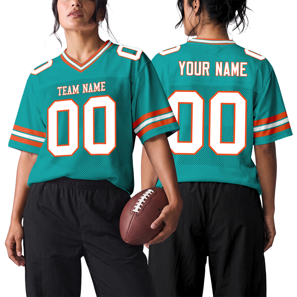 Custom Aqua White-Orange Mesh Football Jersey