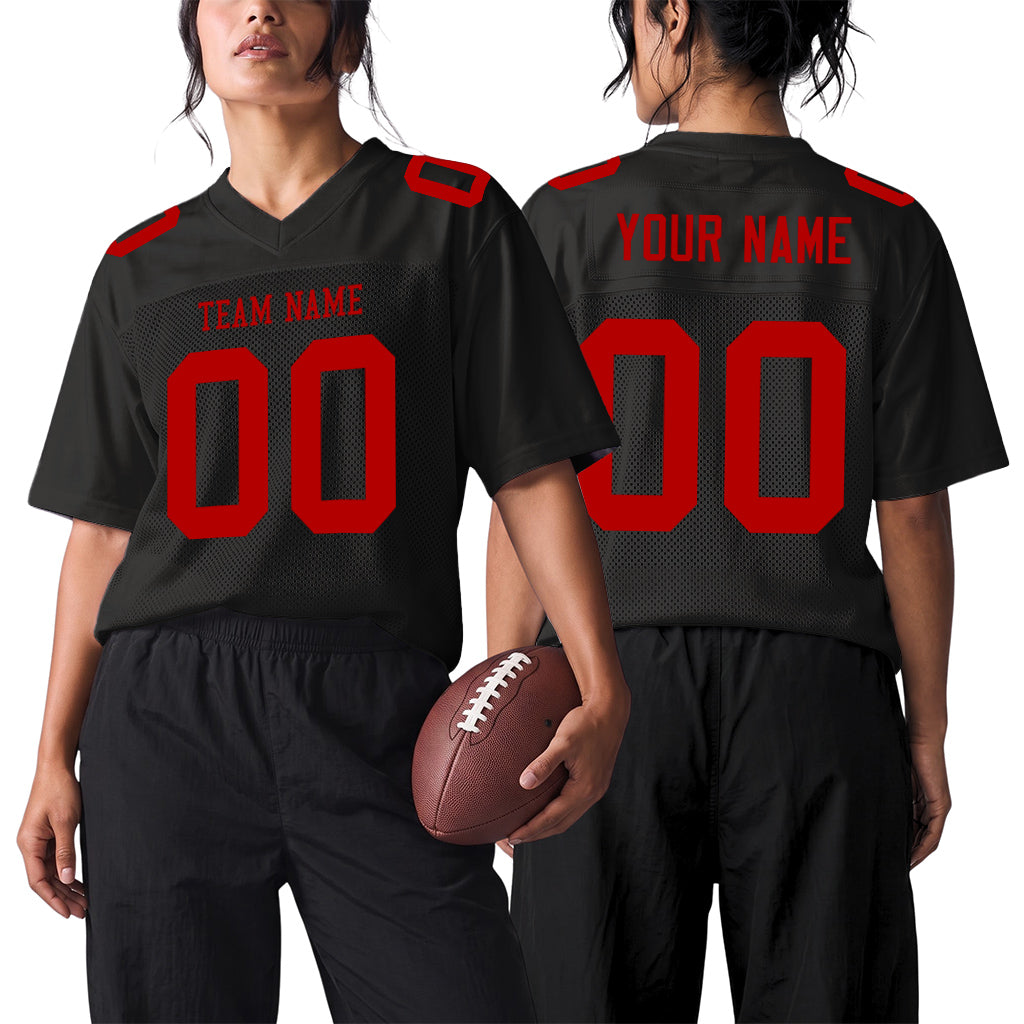 Custom Black Red Mesh Football Jersey