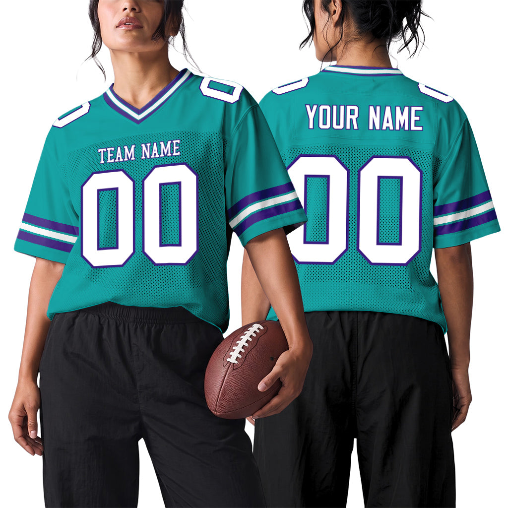 Custom Aqua White-Purple Mesh Football Jersey