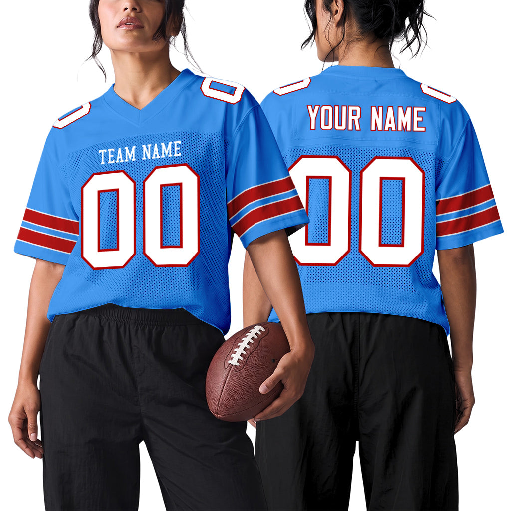 Custom Powder Blue White-Red Mesh Football Jersey