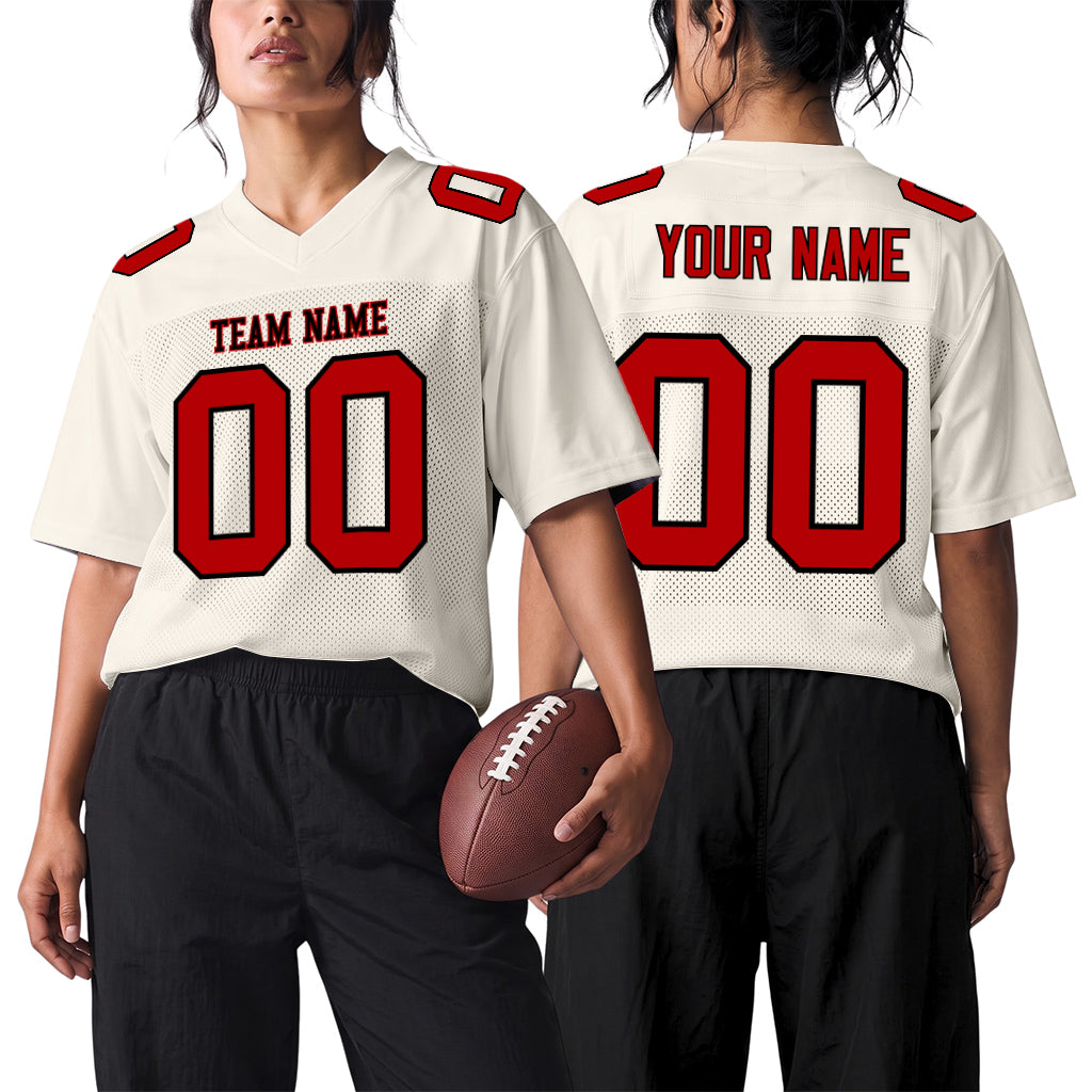 Custom Cream Red-Navy Mesh Football Jersey