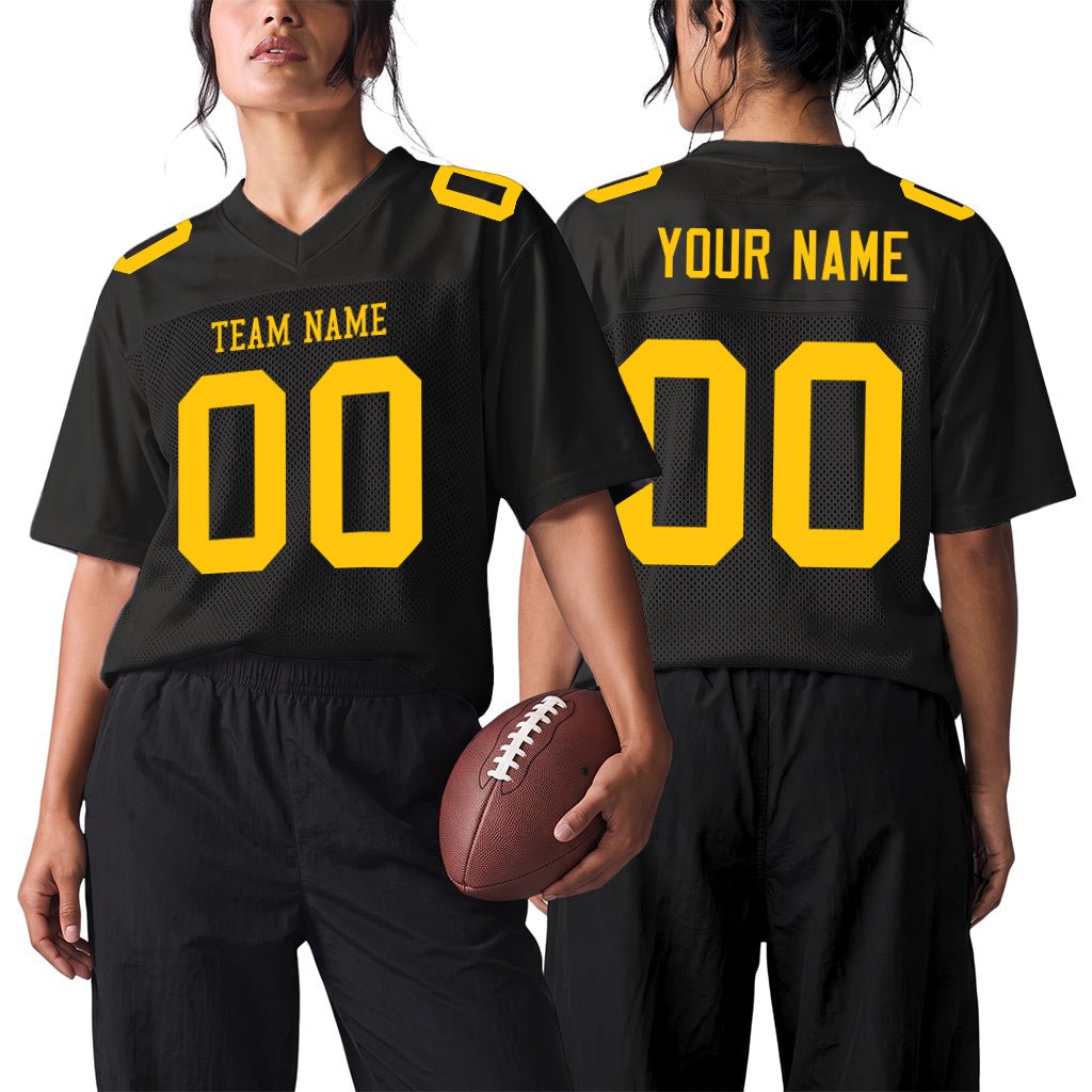 Custom Black Gold Custom Name Mesh Football Jersey
