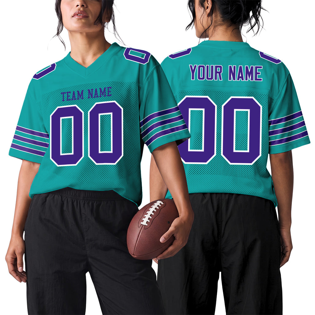 Custom Aqua Purple-White Custom Name Mesh Football Jersey