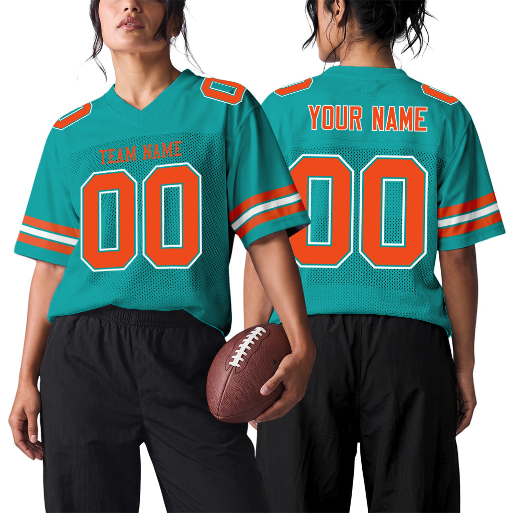 Custom Aqua Orange-White Mesh Football Jersey