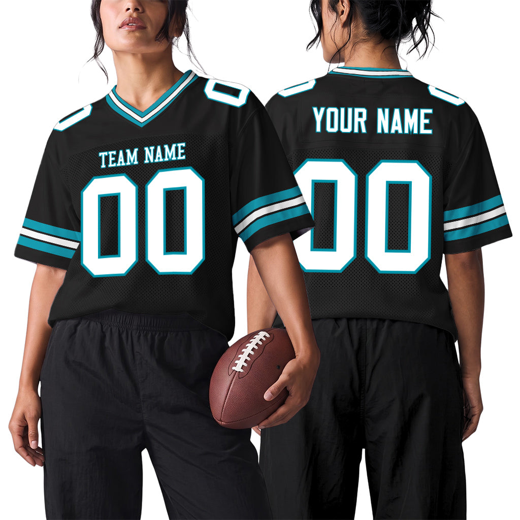 Custom Black White-Panther Blue Mesh Football Jersey