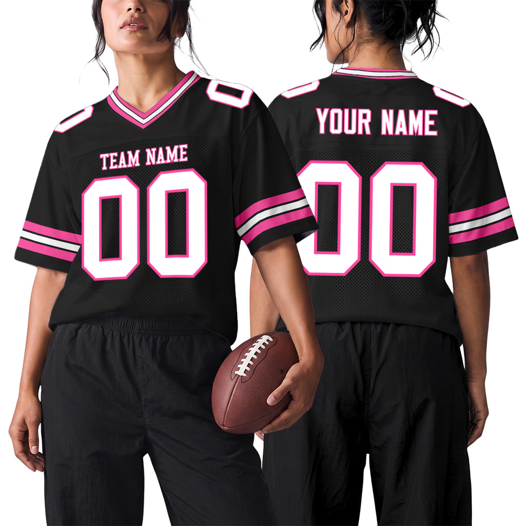 Custom Black White-Pink Mesh Football Jersey