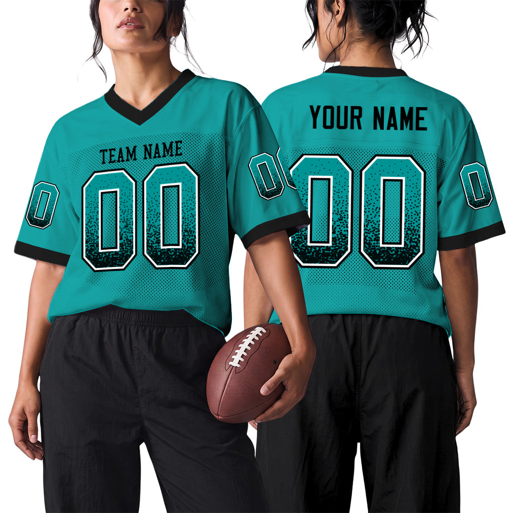 Custom Aqua Black-White Mesh Drift Fashion Football Jersey