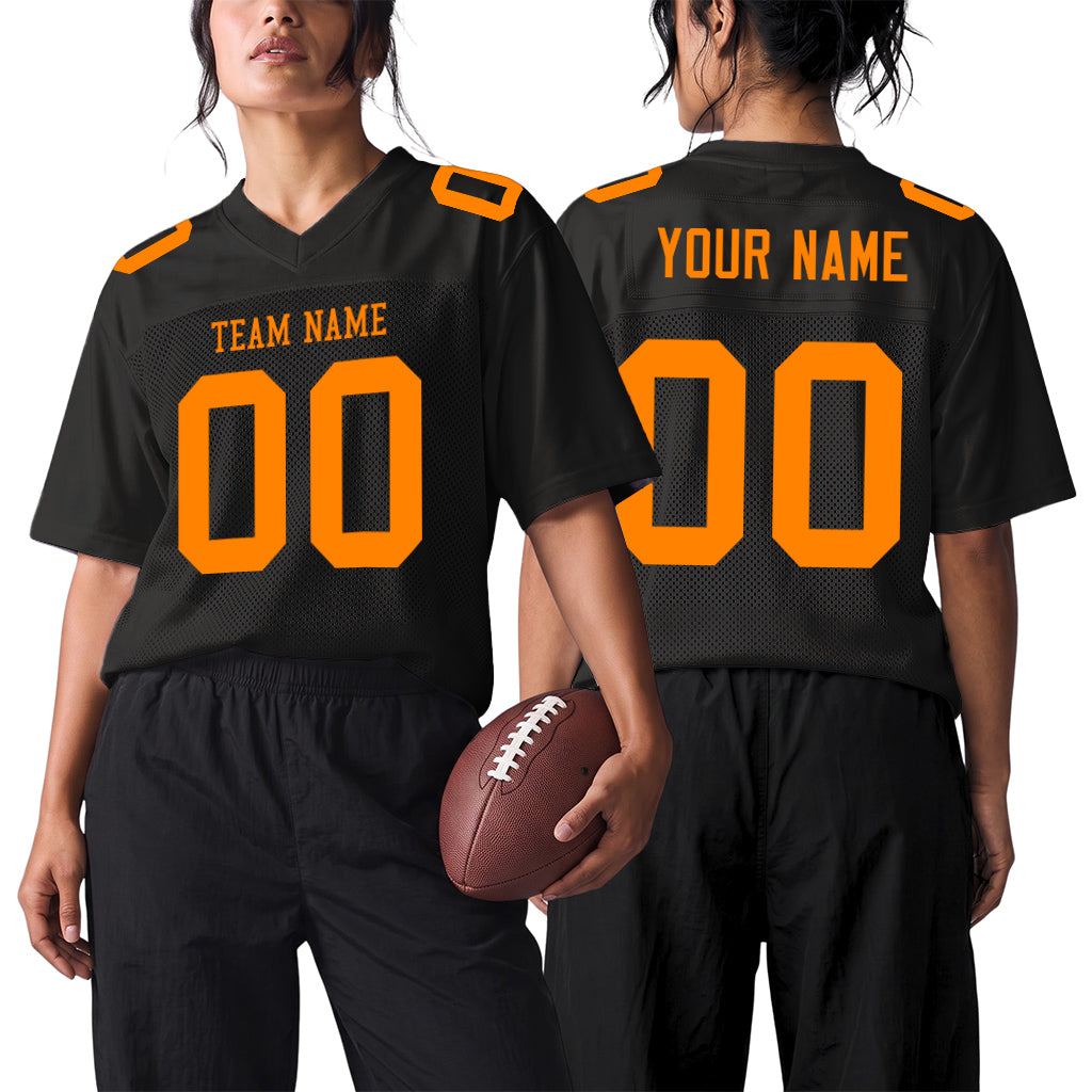 Custom Black Bay Orange Mesh Football Jersey