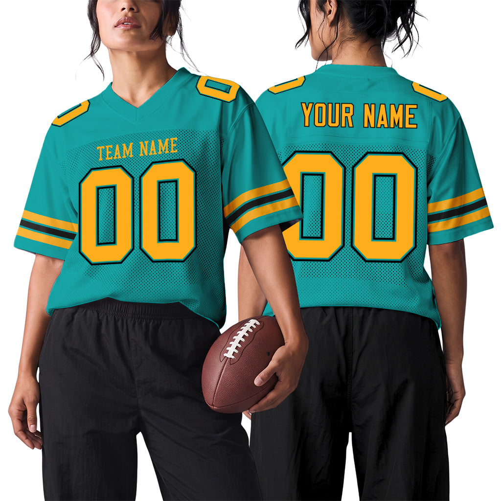 Custom Aqua Gold-Black Football Jersey