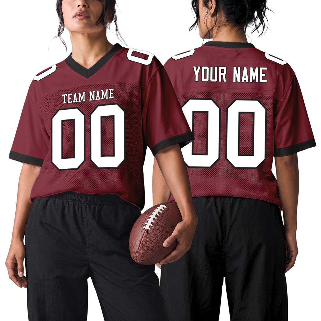 Custom Burgundy White-Black Mesh Football Jersey