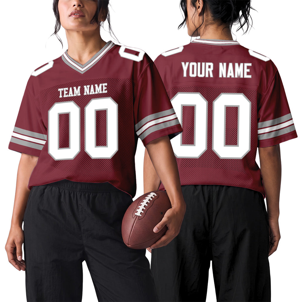 Custom Burgundy White-Gray Football Jersey