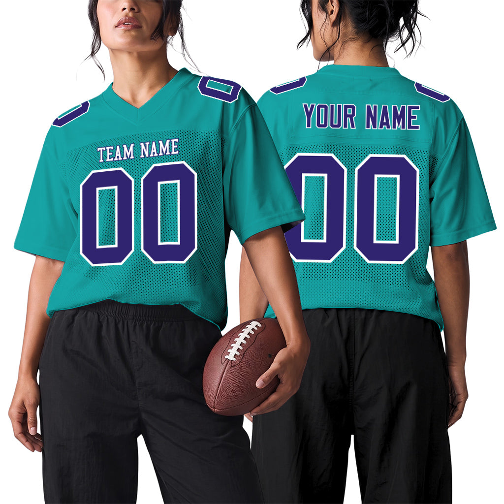 Custom Aqua Purple-White Football Jersey
