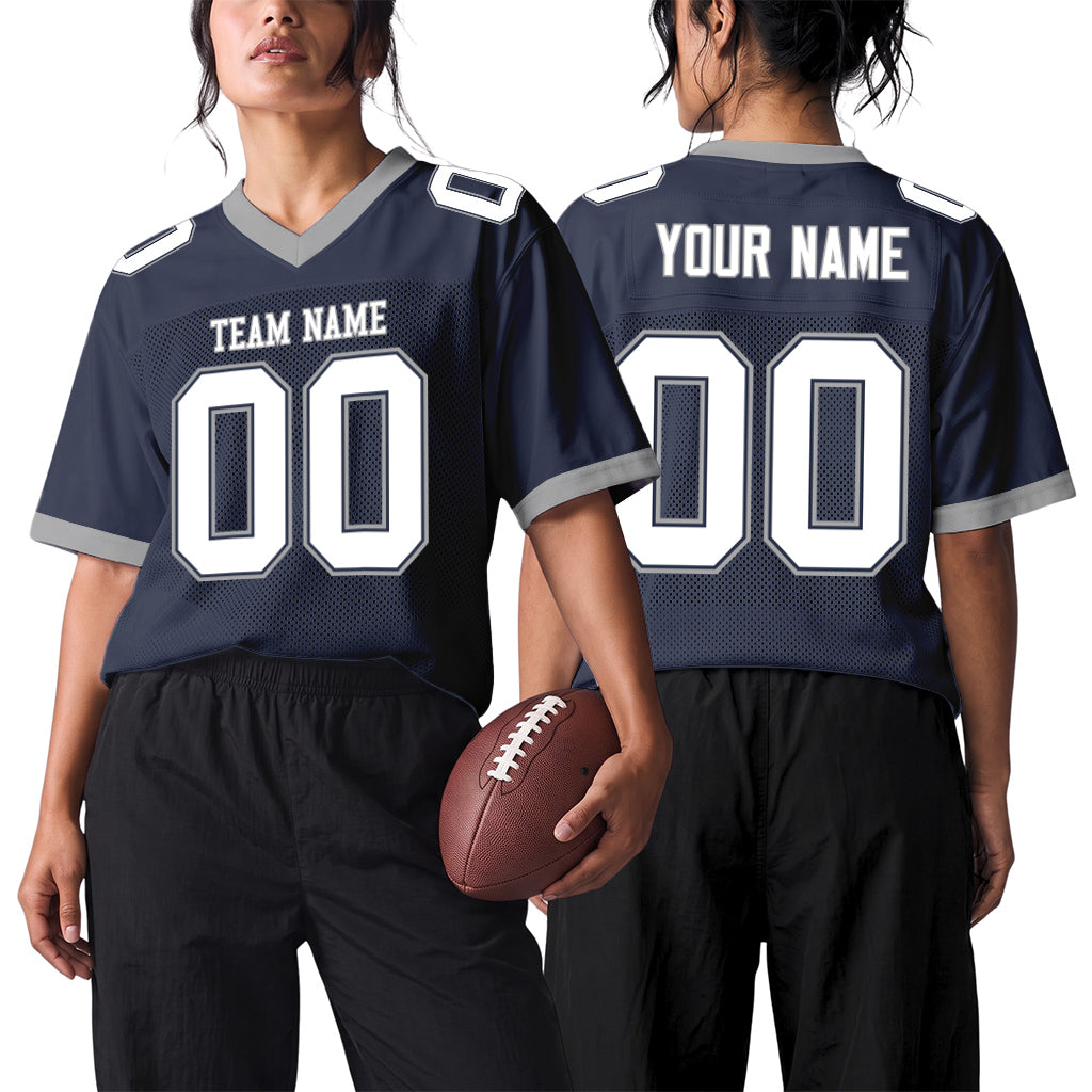 Custom Navy White-Gray Mesh Football Jersey