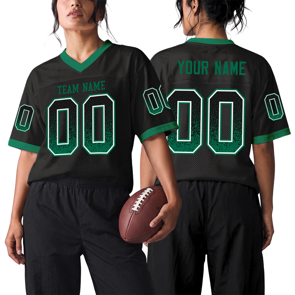 Custom Black Kelly Green-White Mesh Drift Fashion Mesh Football Jersey