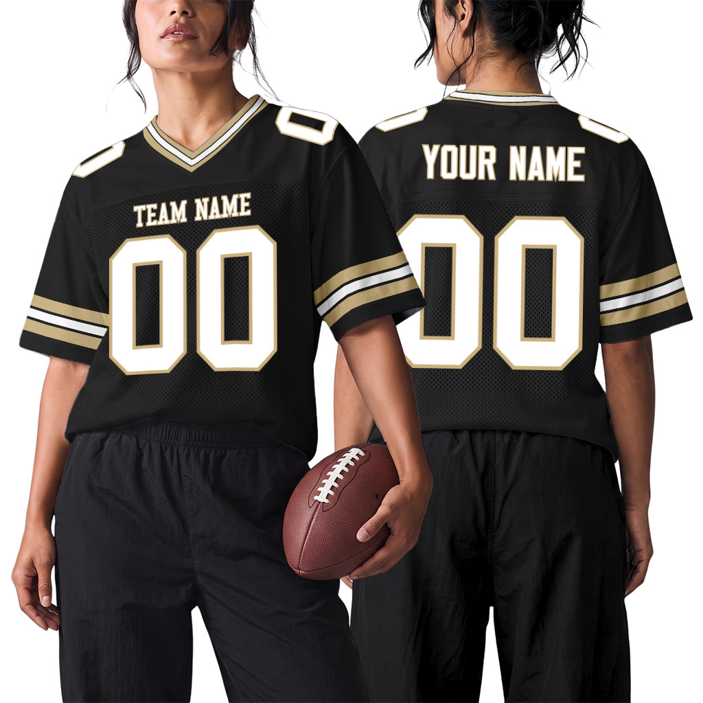 Custom Black White-Vegas Gold Mesh Football Jersey