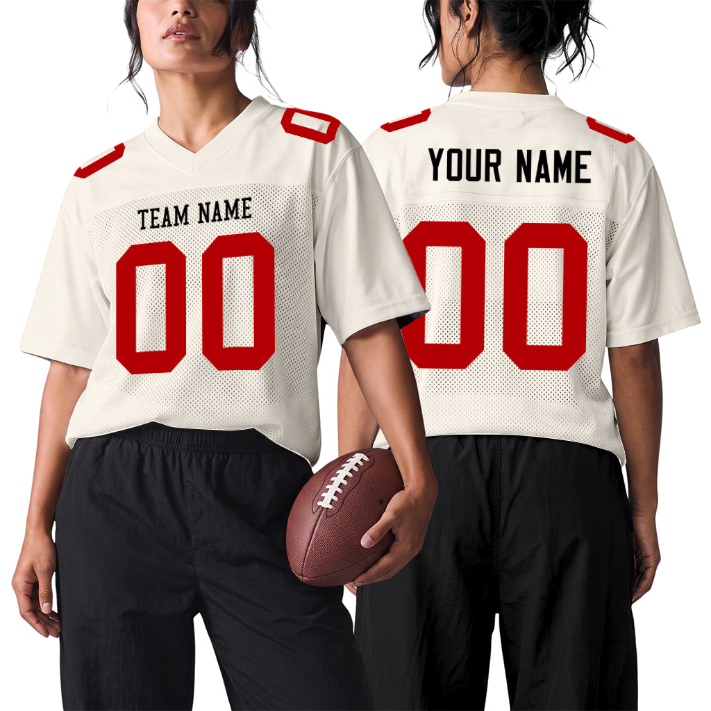 Custom Cream Red Mesh Football Jersey